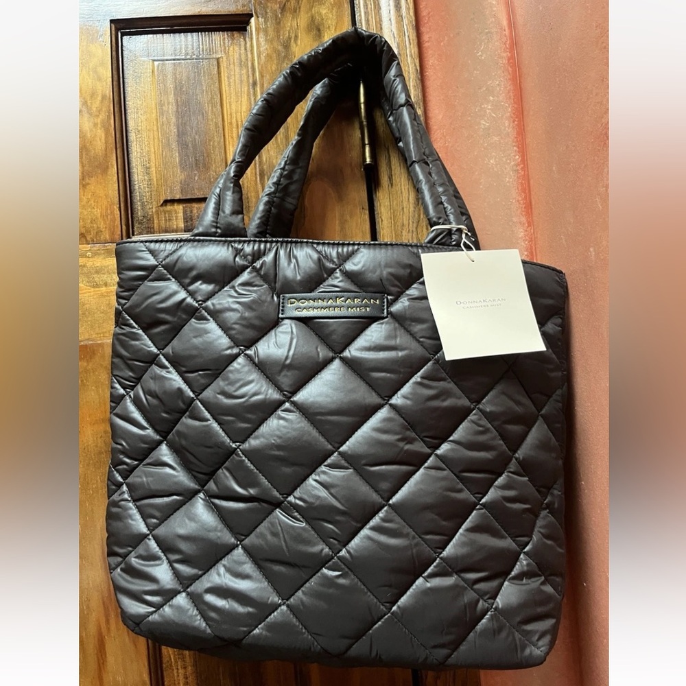 Donna Karan Cashmere Mist Black Quilted Puffer Tote Bag NWT Limited Edition!